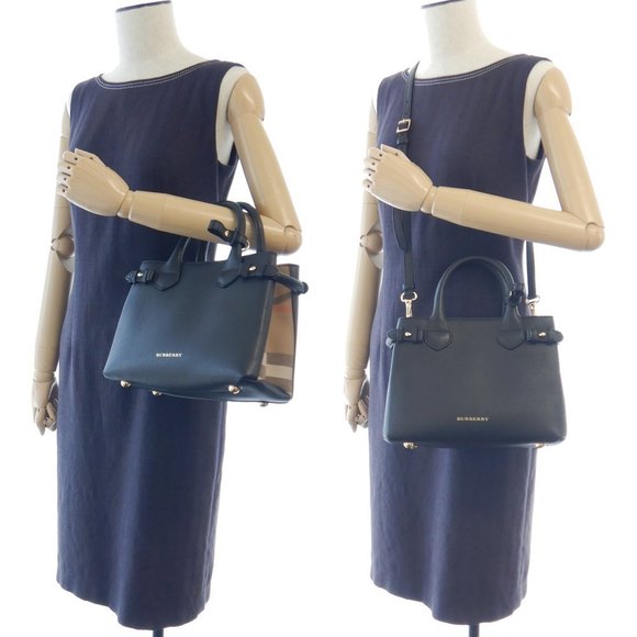 Burberry Small Banner Bag Calf Canvas Check Pattern Crossbody Black - Picture 8 of 8